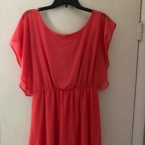 Coral midi dress with drape sleeve